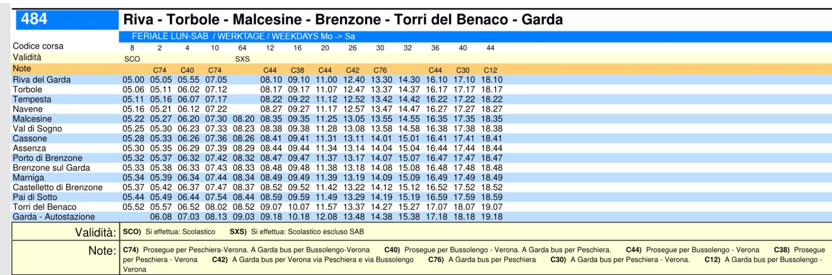 484 Riva del Garda - Malcesine - Garda - buszmenetrend