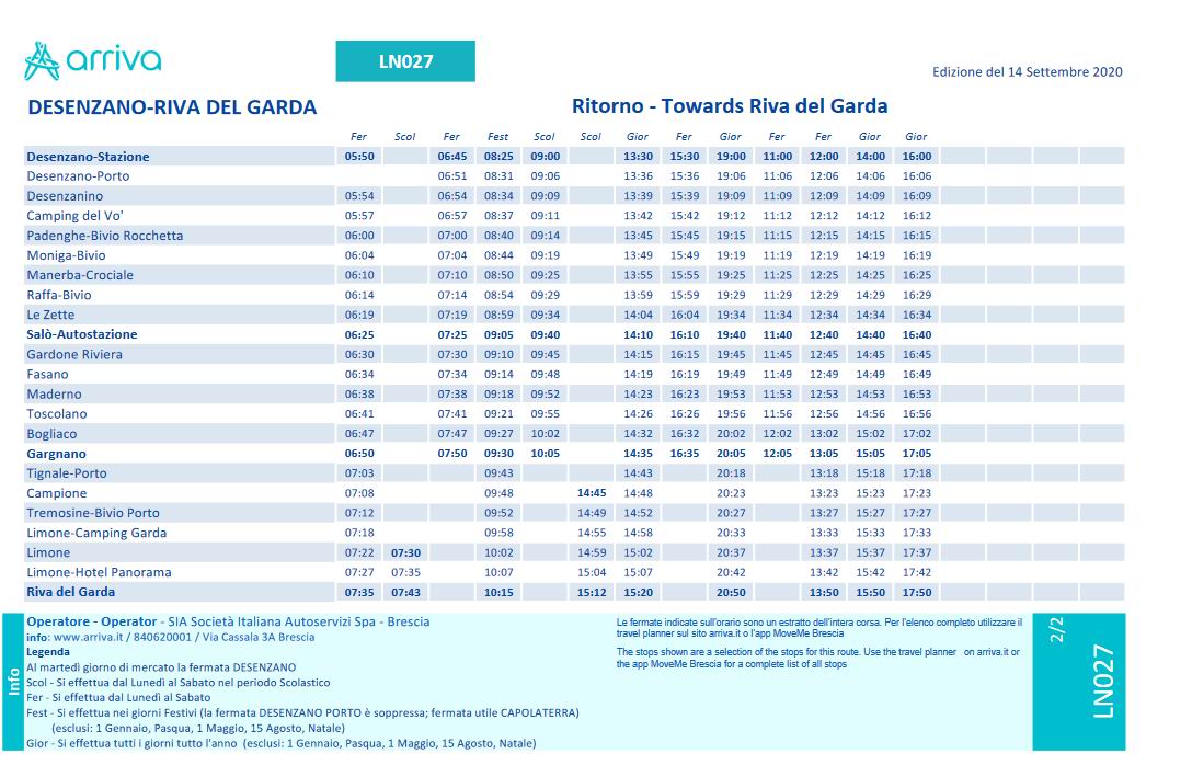 Densenzano del Garda - Riva del Garda buszmenetrend