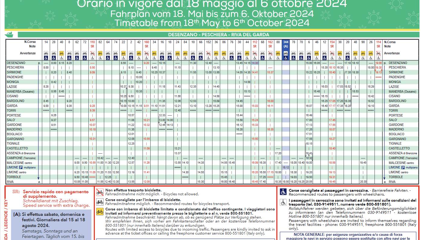 Desenzano - Peschiera - Riva hajó menetrend